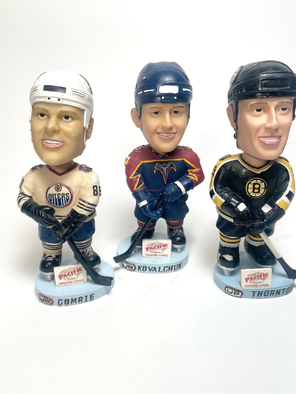 3 Vintage NHL Bobbleheads Pacific Trading Cards Thornton Kovalchuk Comrie